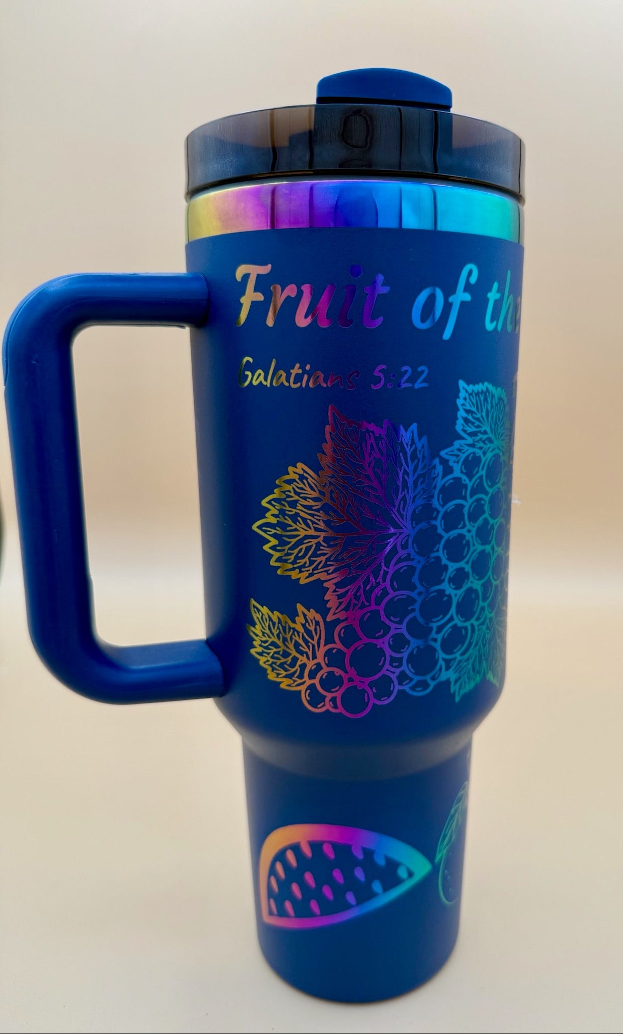 Fruit of the Spirit – 40oz Engraved Tumbler in Navy Blue - His Word Designs