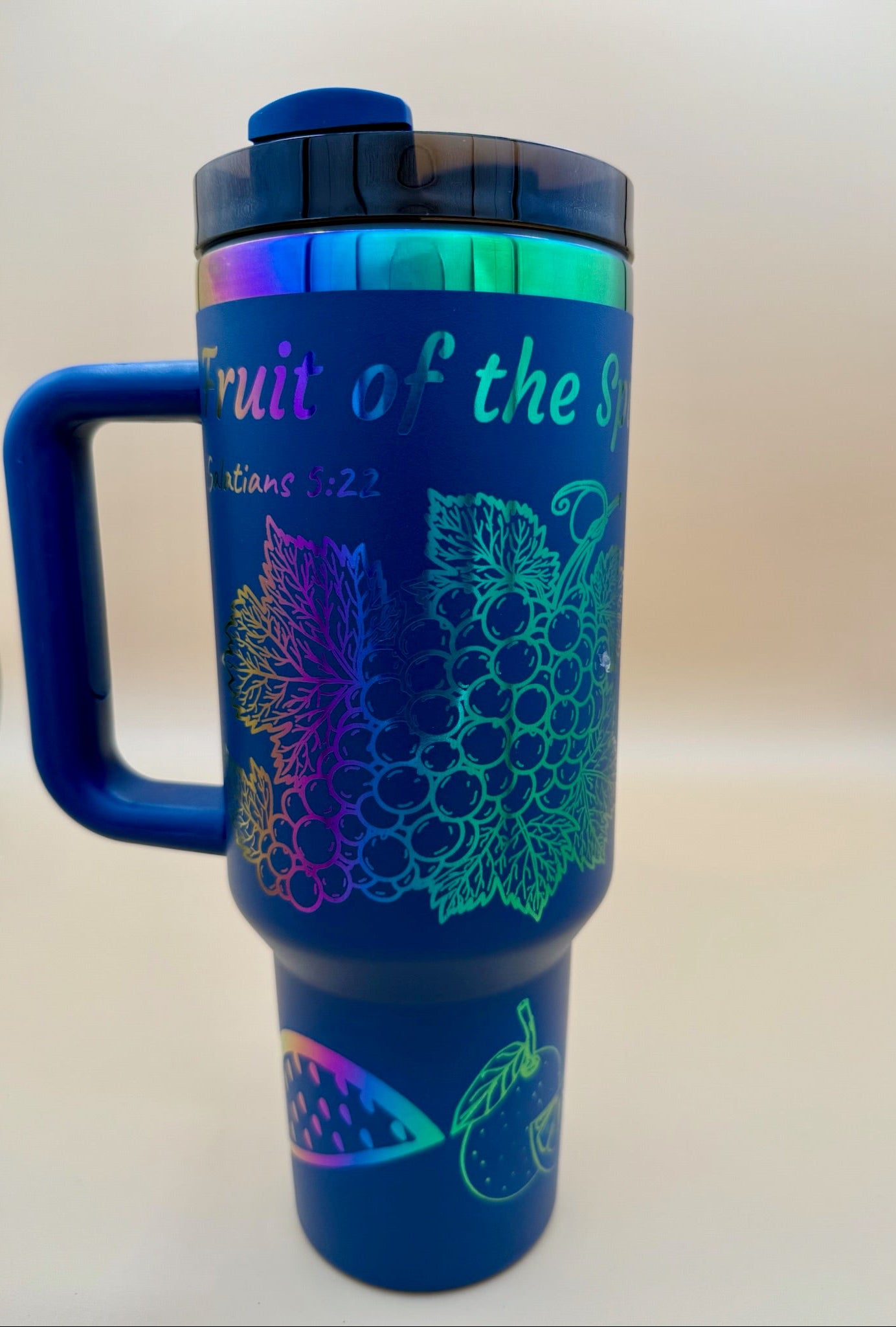 Fruit of the Spirit – 40oz Engraved Tumbler in Navy Blue - His Word Designs