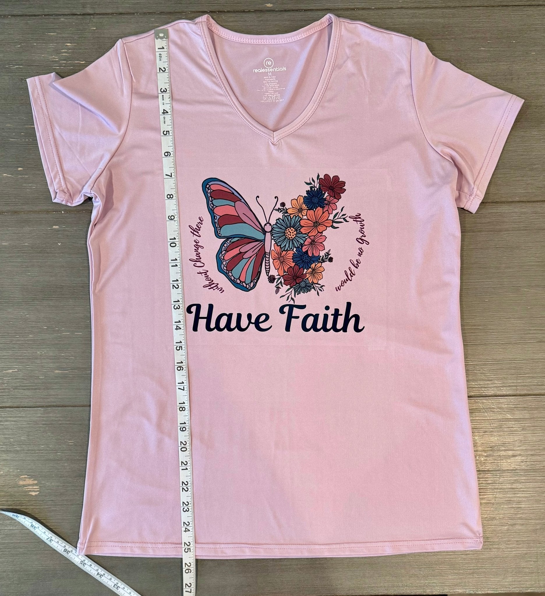 Have Faith Butterfly Women’s V - Neck T-Shirt – Hand - Drawn Floral Design - HisWord Designs