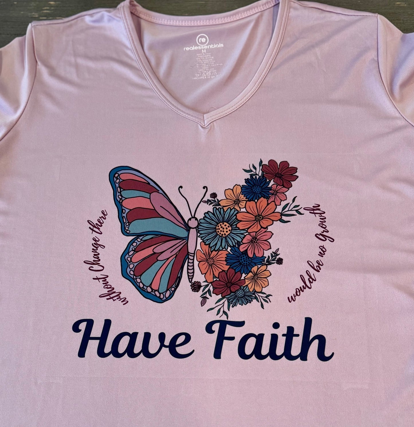 Have Faith Butterfly Women’s V - Neck T-Shirt – Hand - Drawn Floral Design - HisWord Designs