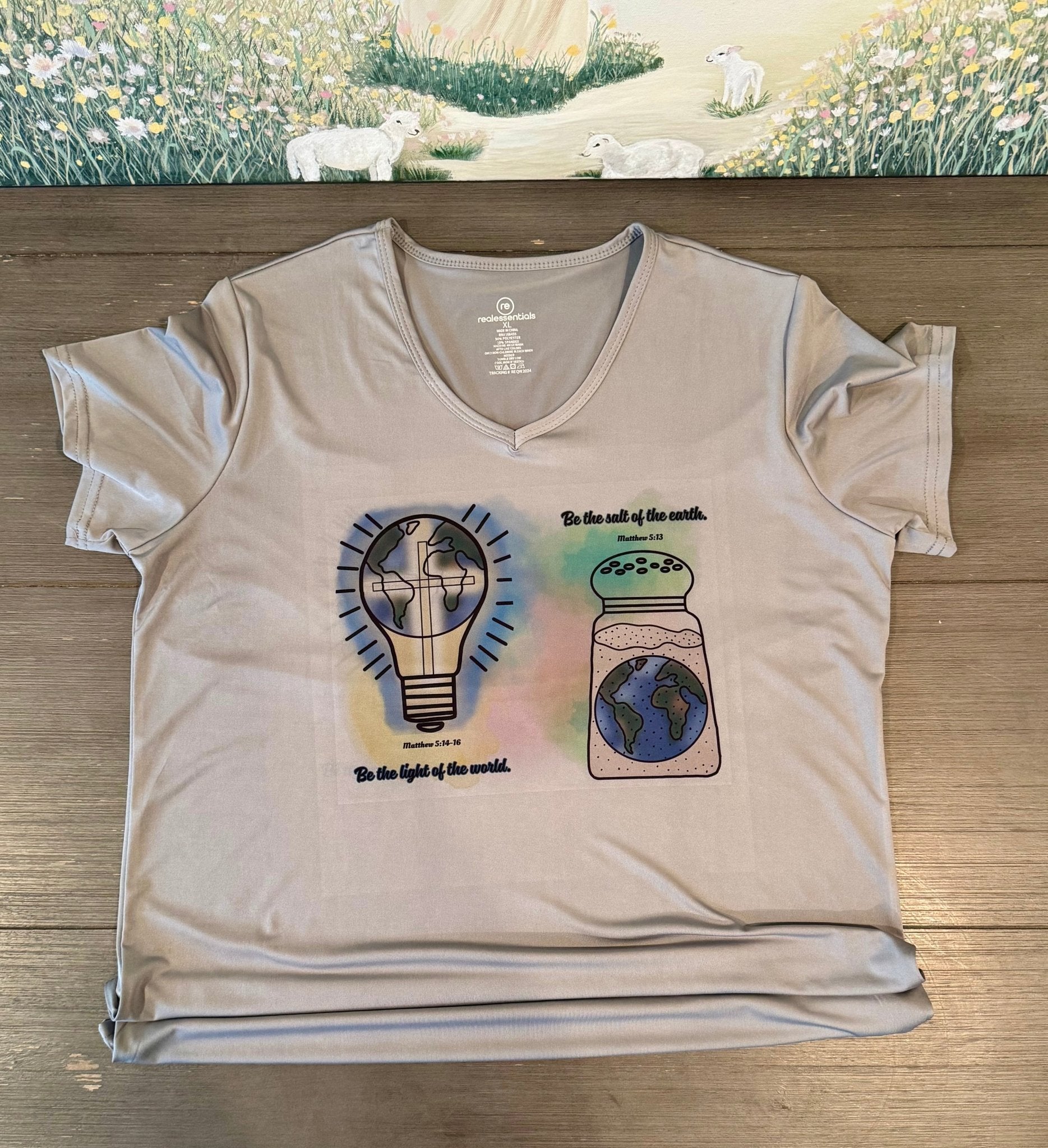 Be the Light & Salt of the Earth Women’s V - Neck T-Shirt – Hand - Drawn Faith Design - His Word Designs