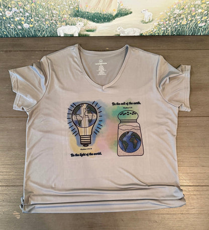 Be the Light & Salt of the Earth Women’s V - Neck T-Shirt – Hand - Drawn Faith Design - His Word Designs