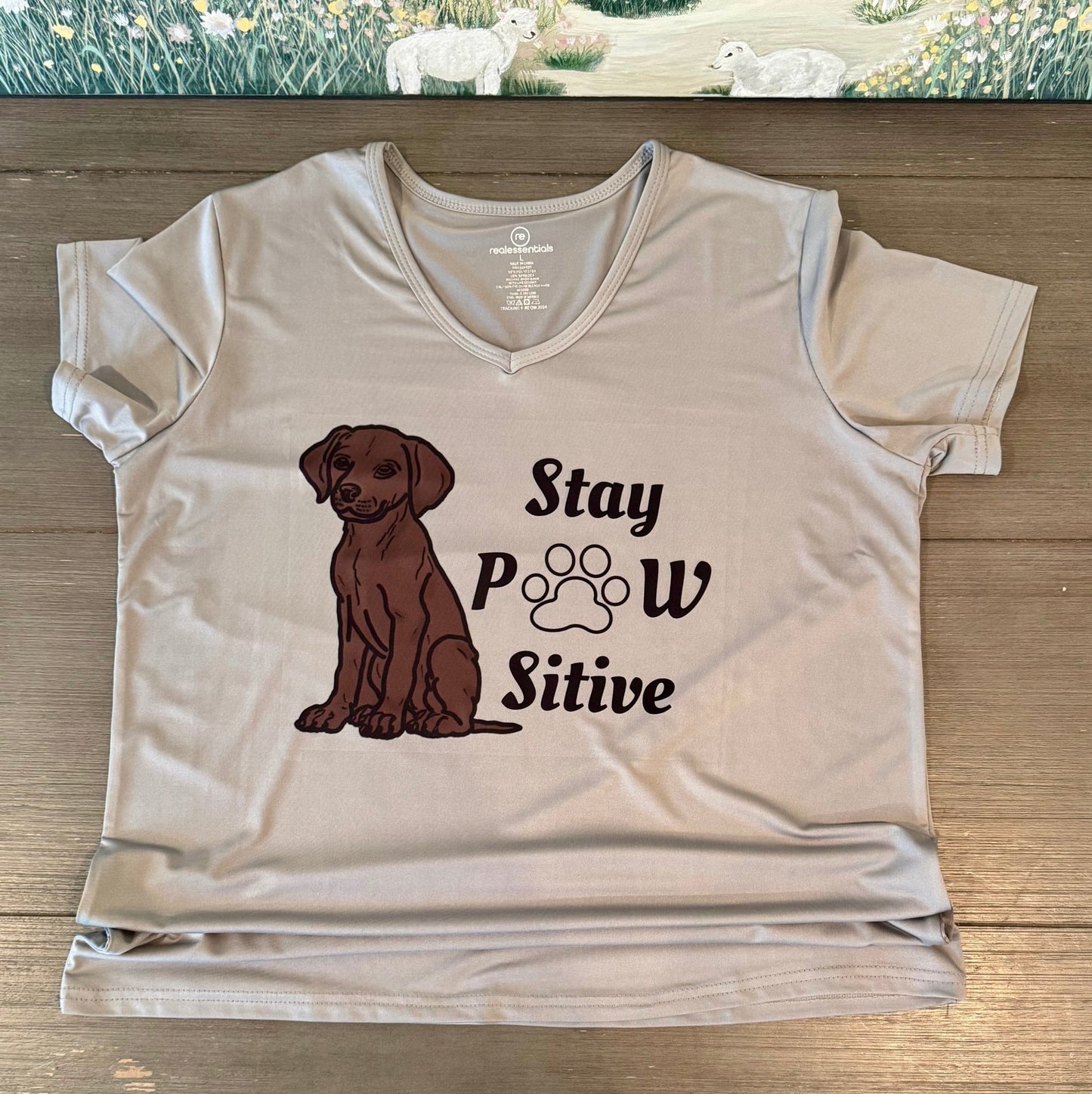 Stay Pawsitive Women's V - Neck T-Shirt - His Word Designs