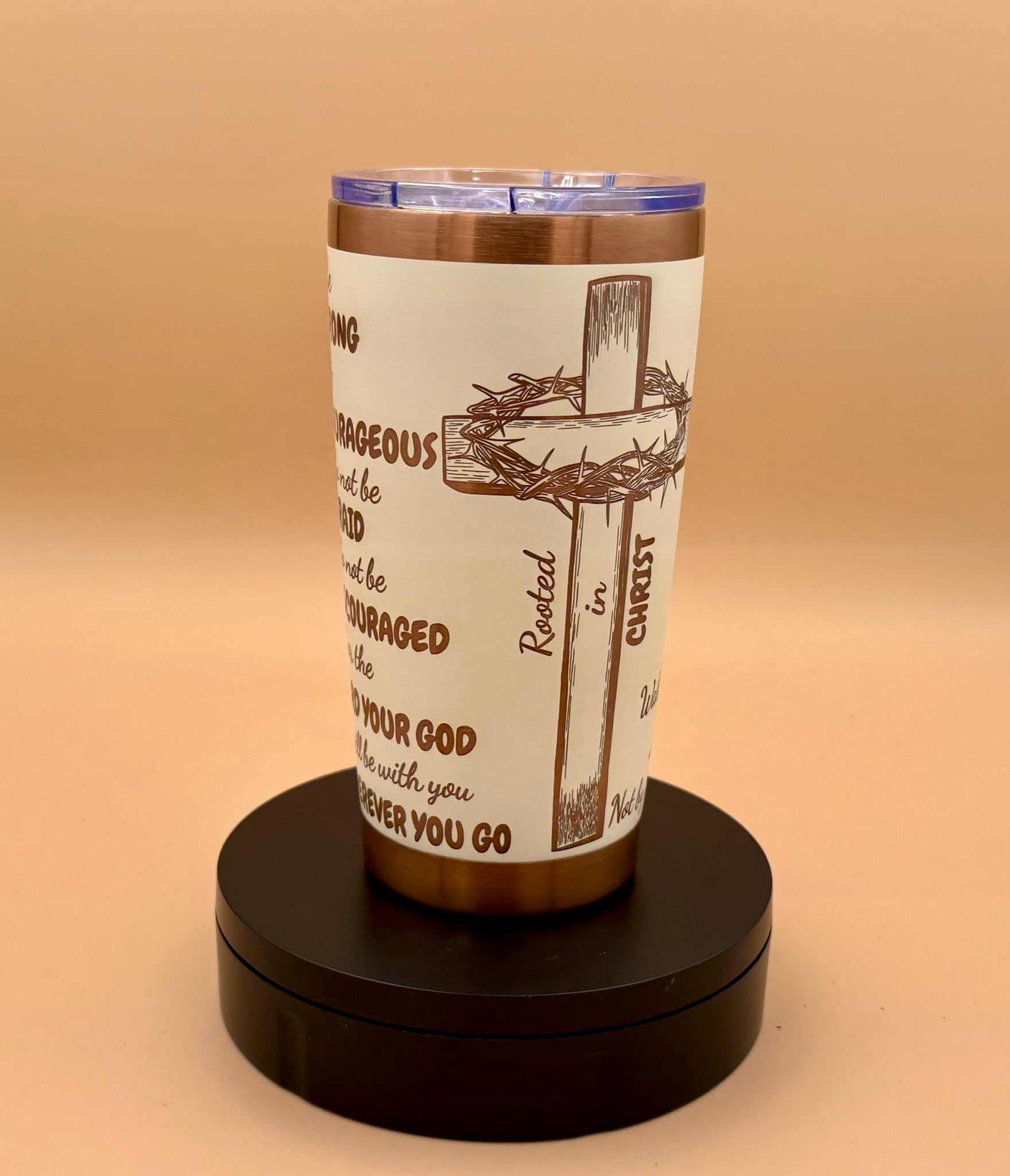 Joshua 1:9 Christian Lion Faith Tumbler | Engraved Copper Reveal 20 oz Cup - His Word Designs