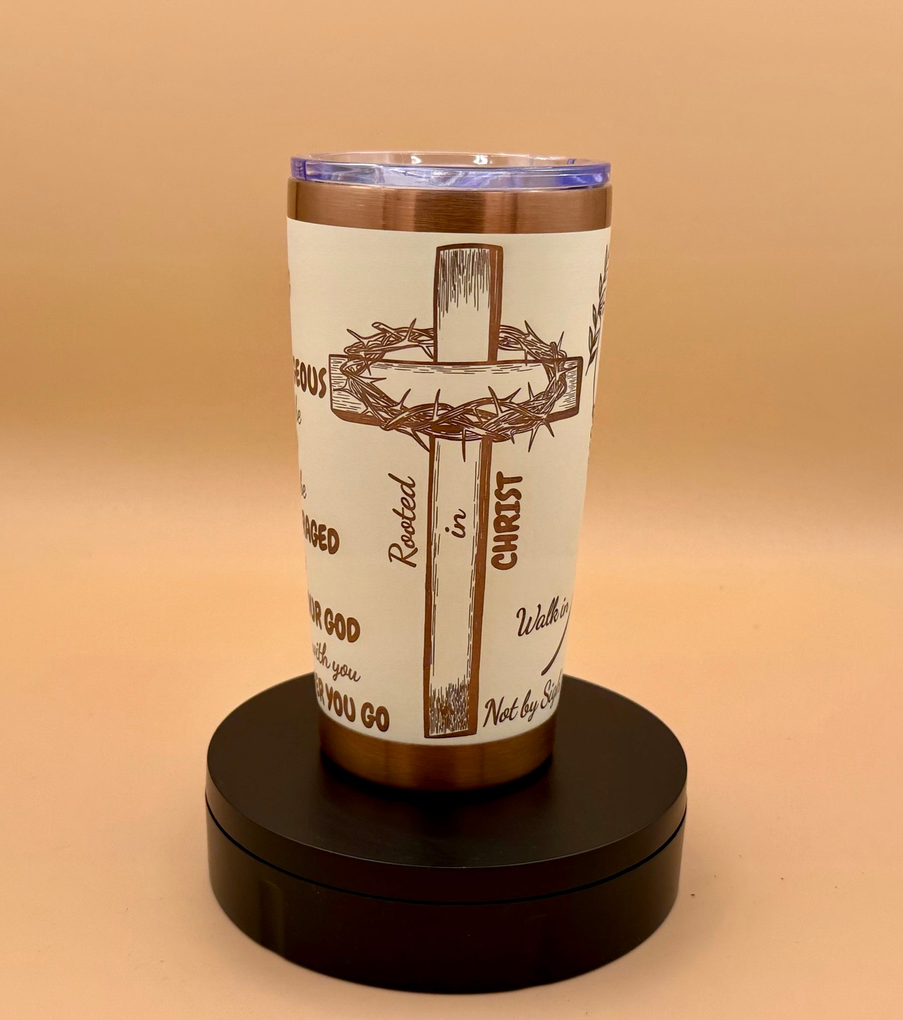 Joshua 1:9 Christian Lion Faith Tumbler | Engraved Copper Reveal 20 oz Cup - His Word Designs