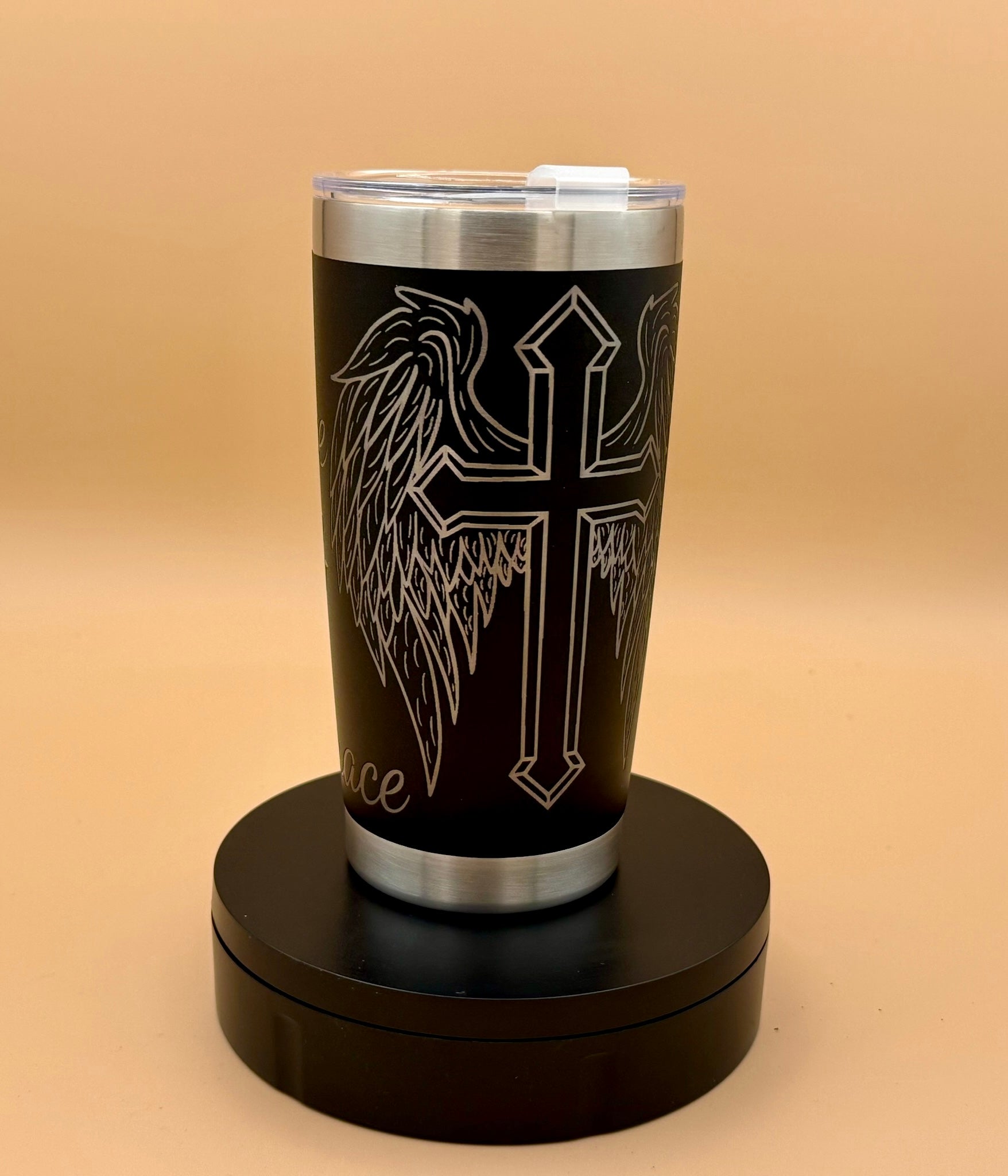 Coffee & Grace Christian Tumbler | Winged Cross Engraved 20 oz - His Word Designs