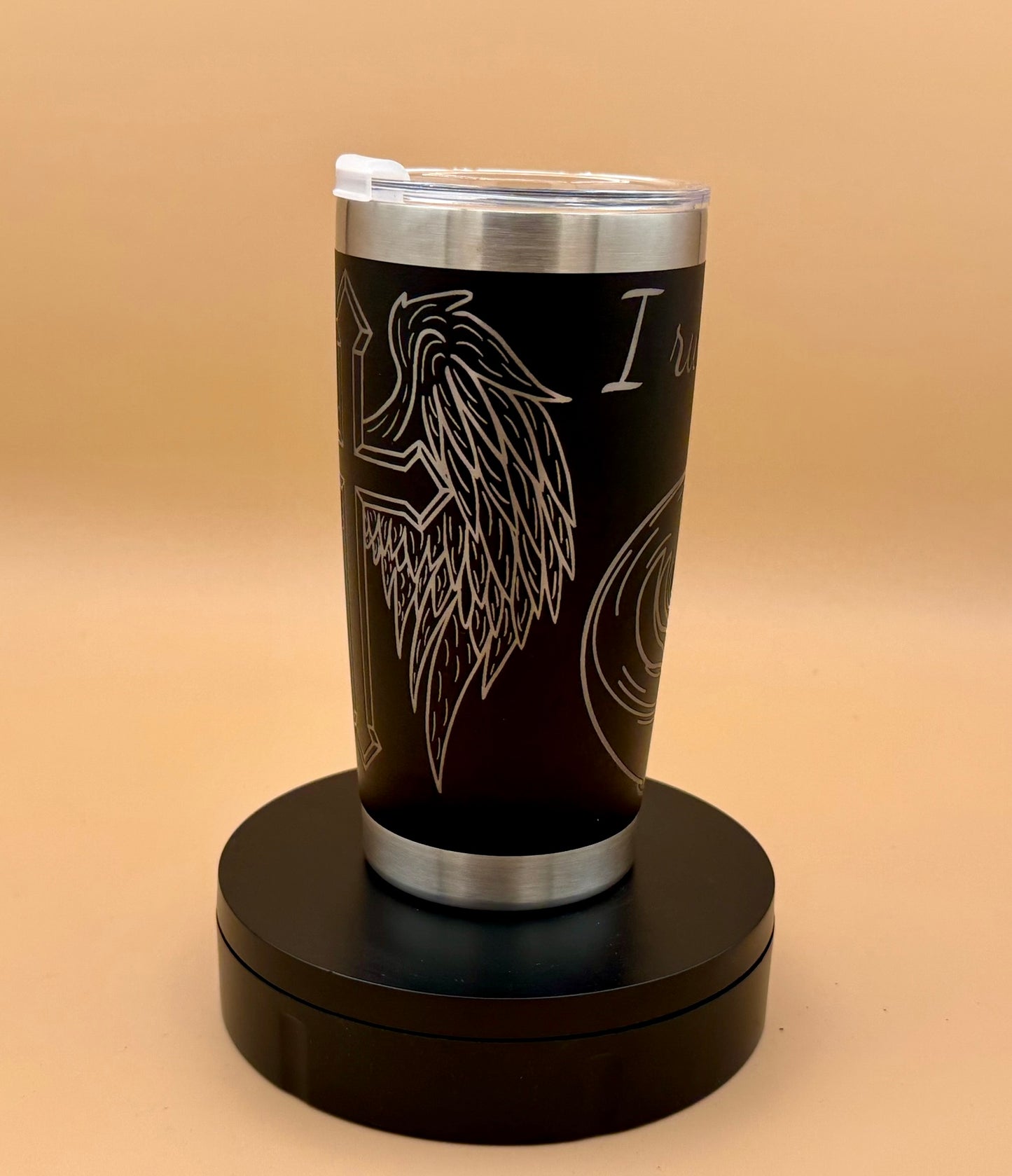 Coffee & Grace Christian Tumbler | Winged Cross Engraved 20 oz - His Word Designs