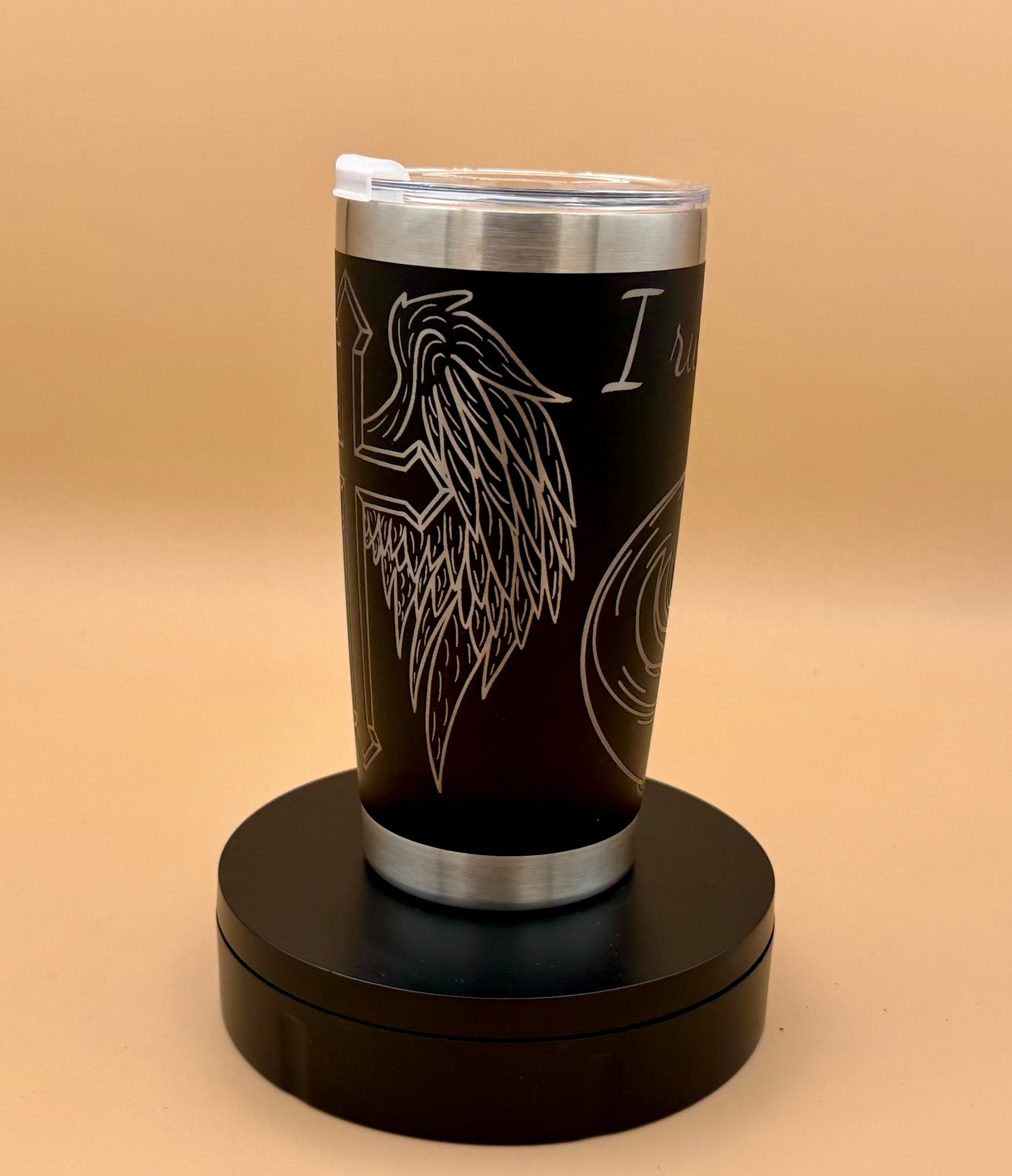 Coffee & Grace Christian Tumbler | Winged Cross Engraved 20 oz - His Word Designs