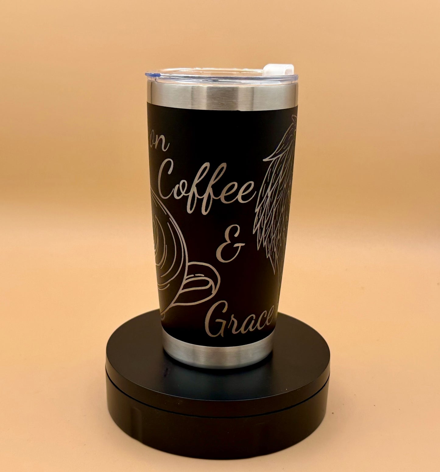 Coffee & Grace Christian Tumbler | Winged Cross Engraved 20 oz - His Word Designs