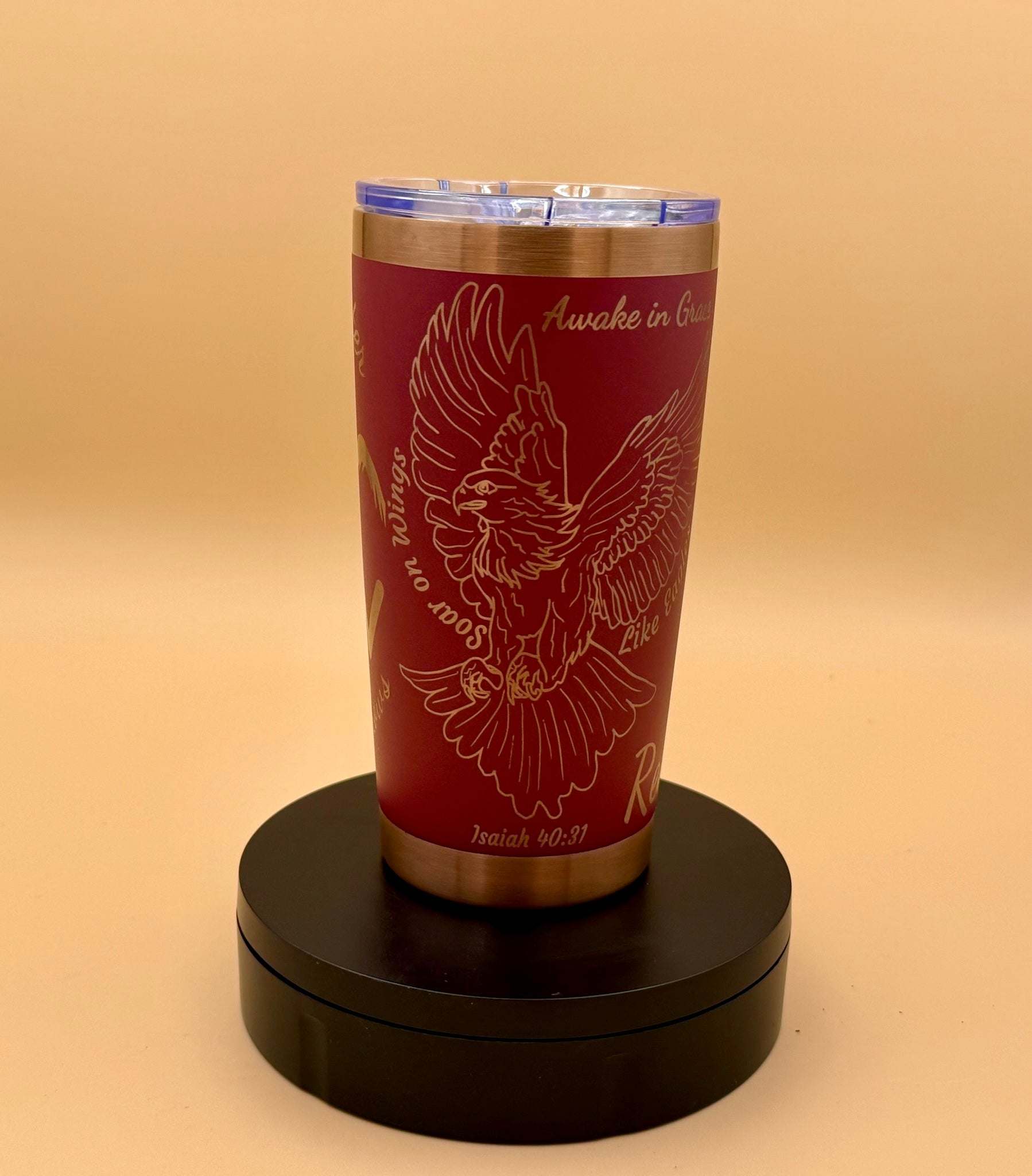 Isaiah 40:31 Christian Eagle Tumbler | Faith Over Fear Copper Engraved 20 oz - His Word Designs