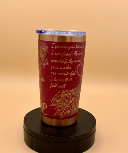 Grace Cowgirl Christian Tumbler | Butterfly Floral Maroon Red Copper Engraved 20 oz - His Word Designs