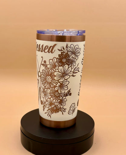 Blessed Butterfly Cowgirl Boots Christian Tumbler | Rooted in Christ Engraved Copper Reveal 20 oz - His Word Designs