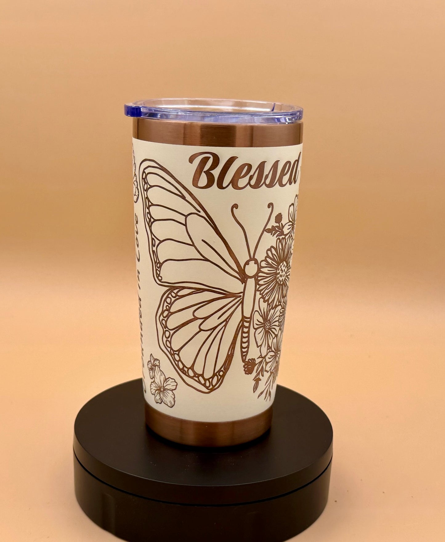 Blessed Butterfly Cowgirl Boots Christian Tumbler | Rooted in Christ Engraved Copper Reveal 20 oz - His Word Designs