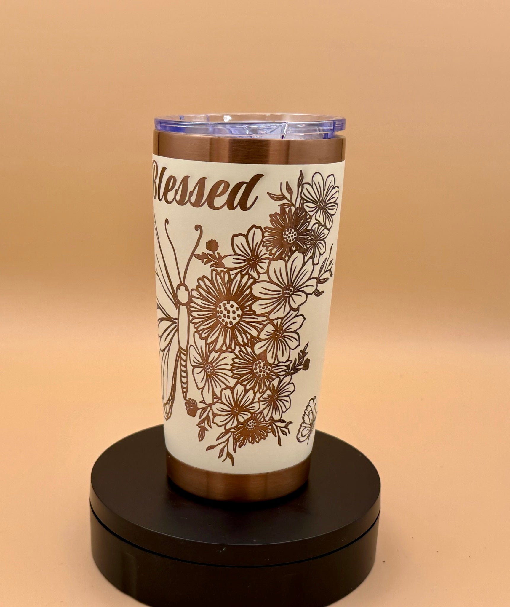 Blessed Butterfly Cowgirl Boots Christian Tumbler | Rooted in Christ Engraved Copper Reveal 20 oz - His Word Designs
