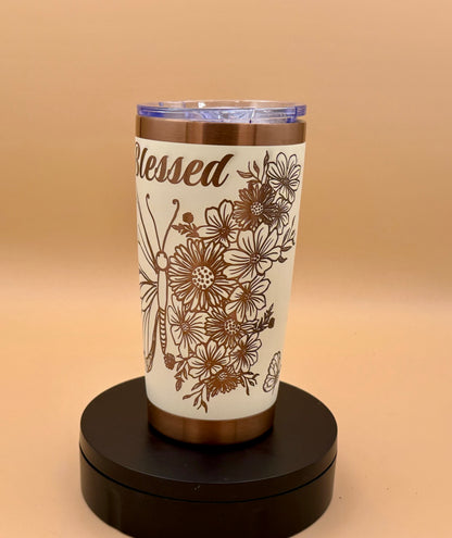 Blessed Butterfly Cowgirl Boots Christian Tumbler | Rooted in Christ Engraved Copper Reveal 20 oz - His Word Designs
