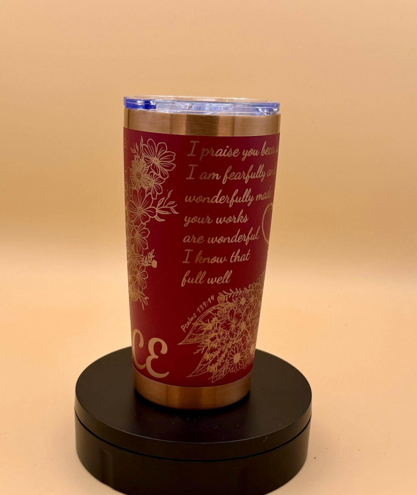 Grace Cowgirl Christian Tumbler | Butterfly Floral Maroon Red Copper Engraved 20 oz - His Word Designs