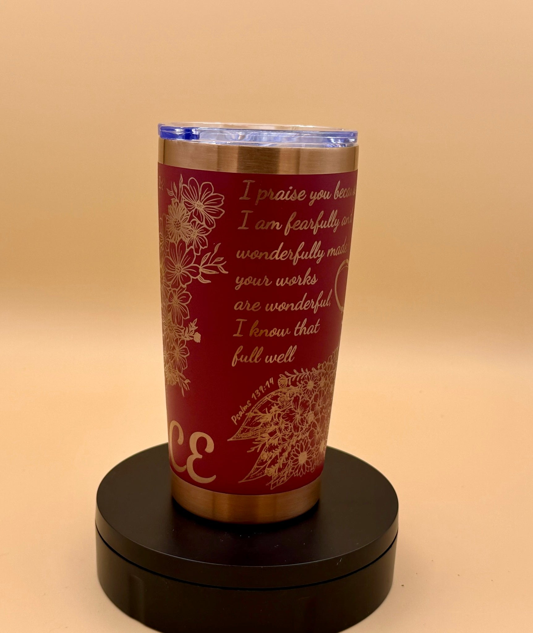 Grace Cowgirl Christian Tumbler | Butterfly Floral Maroon Red Copper Engraved 20 oz - His Word Designs