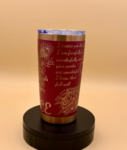 Grace Cowgirl Christian Tumbler | Butterfly Floral Maroon Red Copper Engraved 20 oz - His Word Designs