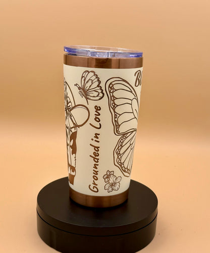 Blessed Butterfly Cowgirl Boots Christian Tumbler | Rooted in Christ Engraved Copper Reveal 20 oz - His Word Designs