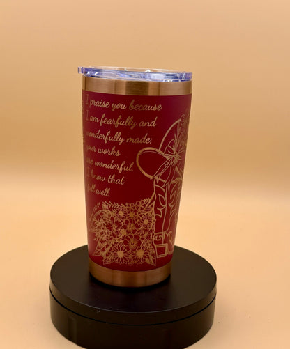 Grace Cowgirl Christian Tumbler | Butterfly Floral Maroon Red Copper Engraved 20 oz - His Word Designs