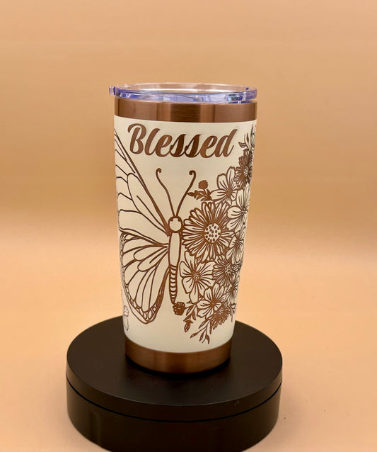 Blessed Butterfly Cowgirl Boots Christian Tumbler | Rooted in Christ Engraved Copper Reveal 20 oz - HisWord Designs