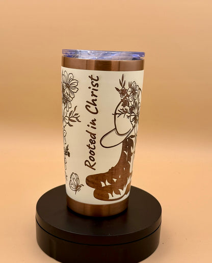 Blessed Butterfly Cowgirl Boots Christian Tumbler | Rooted in Christ Engraved Copper Reveal 20 oz - His Word Designs