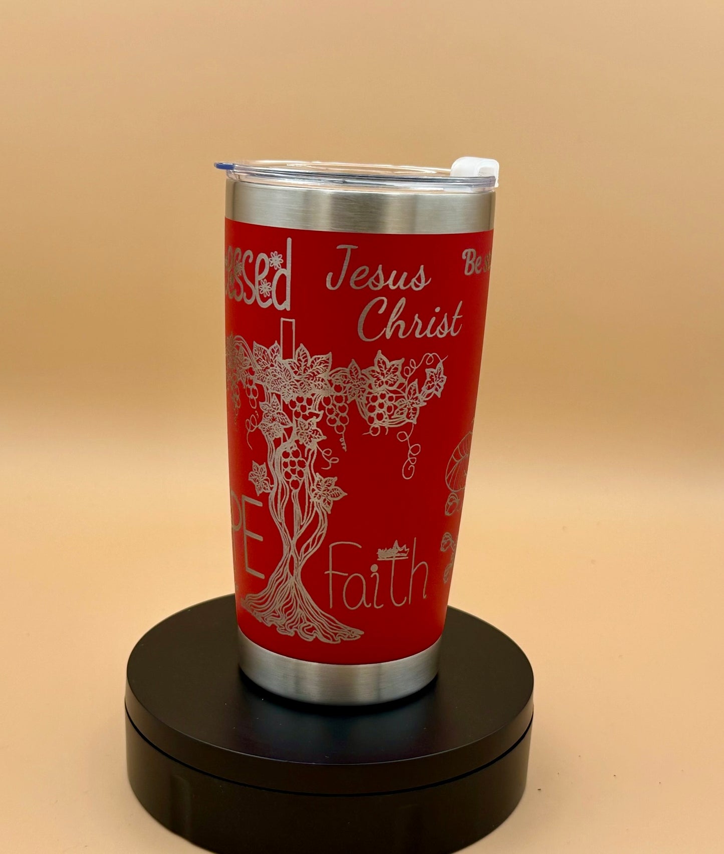 Be Still and Know Christian Tumbler | Psalm 46:10 Engraved 20 oz Red Tumbler - HisWord Designs