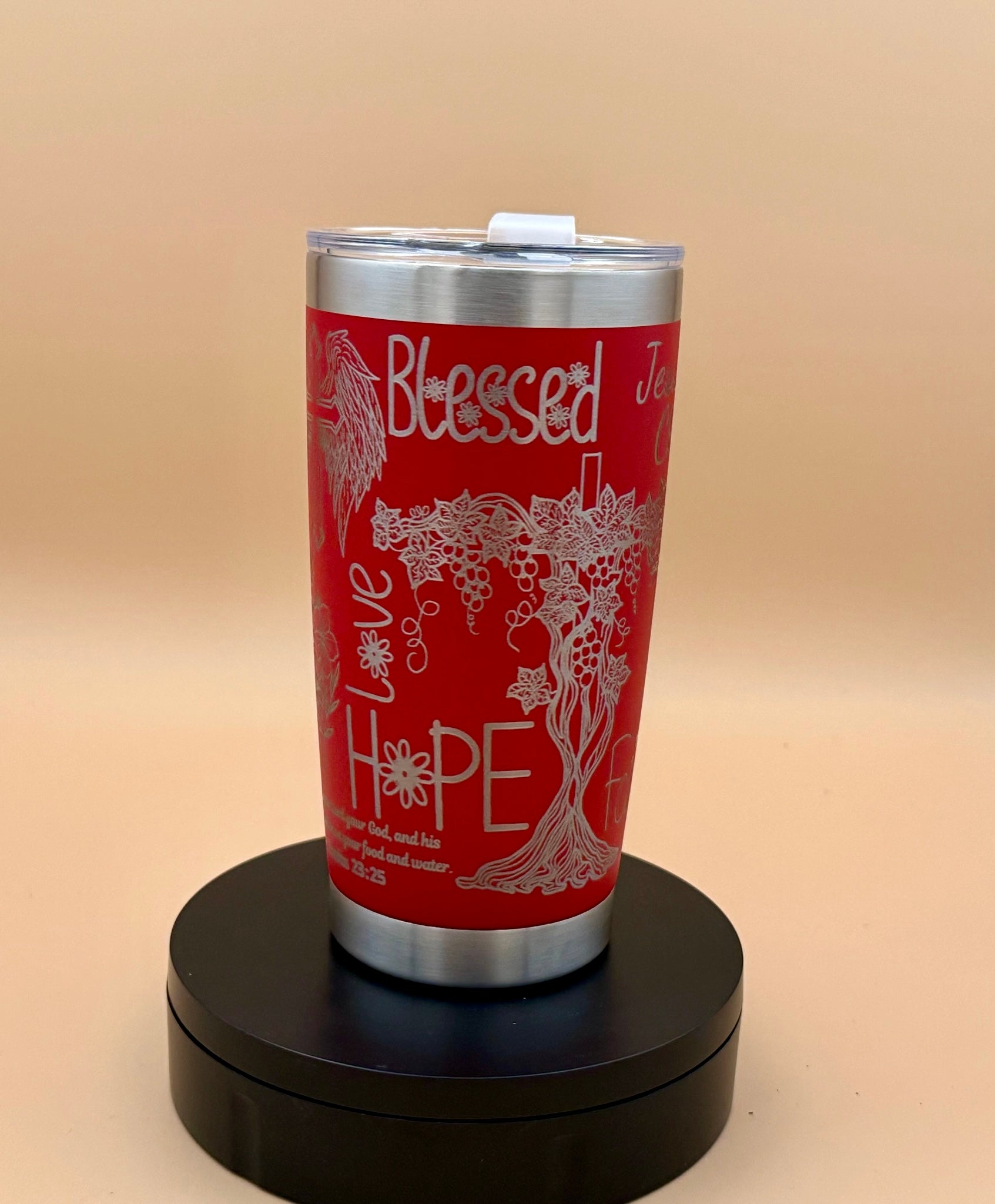 Be Still and Know Christian Tumbler | Psalm 46:10 Engraved 20 oz Red Tumbler - HisWord Designs