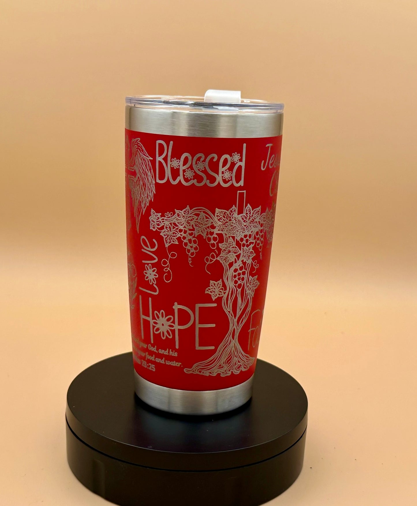 Be Still and Know Christian Tumbler | Psalm 46:10 Engraved 20 oz Red Tumbler - HisWord Designs
