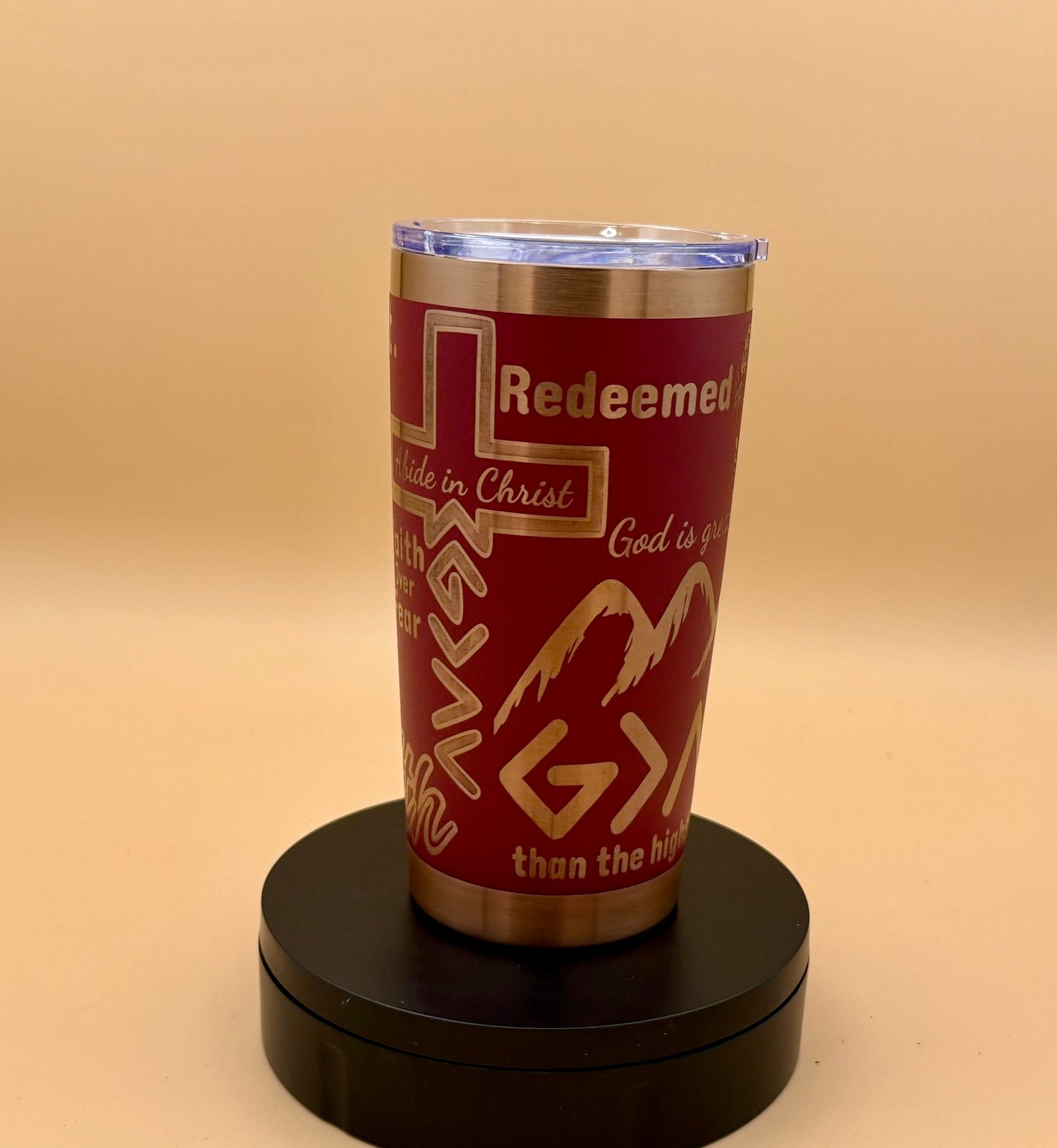 In God We Trust Patriotic Christian Tumbler | Eagle & US Flag Maroon Red Copper Engraved 20 oz - His Word Designs