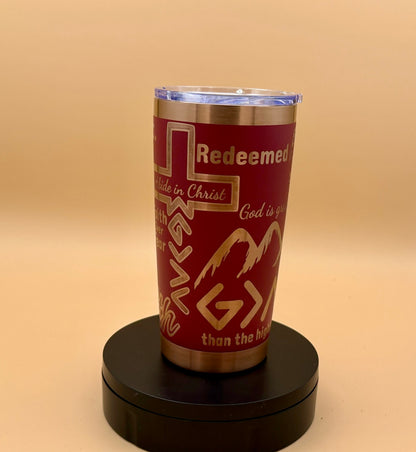 In God We Trust Patriotic Christian Tumbler | Eagle & US Flag Maroon Red Copper Engraved 20 oz - His Word Designs