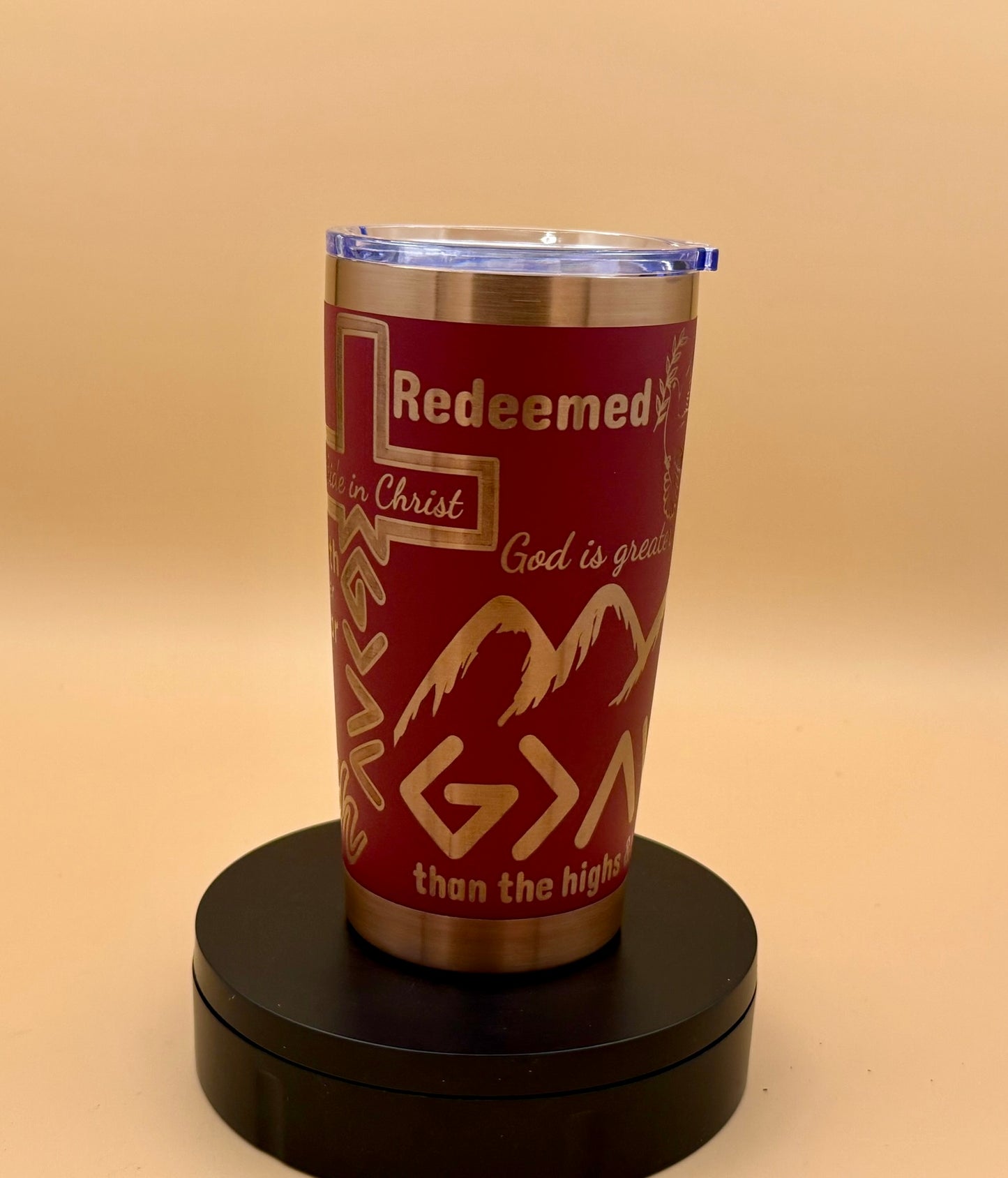 In God We Trust Patriotic Christian Tumbler | Eagle & US Flag Maroon Red Copper Engraved 20 oz - His Word Designs