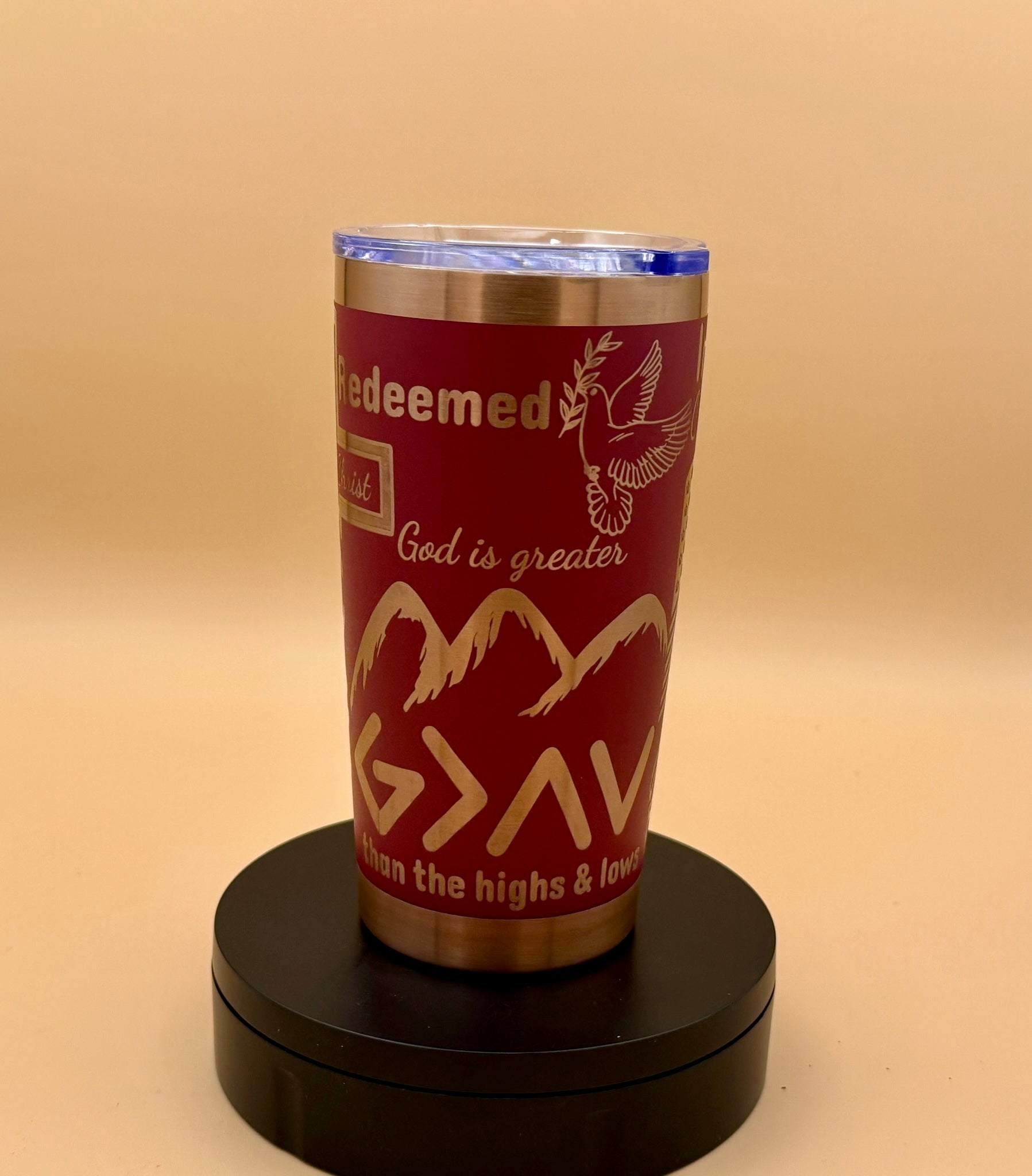 In God We Trust Patriotic Christian Tumbler | Eagle & US Flag Maroon Red Copper Engraved 20 oz - His Word Designs
