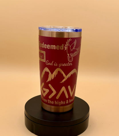 In God We Trust Patriotic Christian Tumbler | Eagle & US Flag Maroon Red Copper Engraved 20 oz - His Word Designs