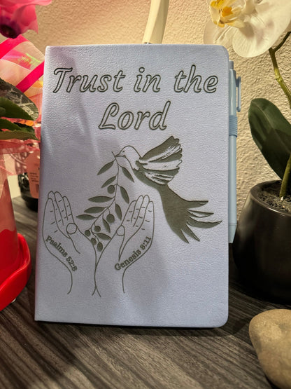 “Trust in the Lord” – Custom Engraved Journal with Pen (Psalms 52:8 & Genesis 8:11) - HisWord Designs