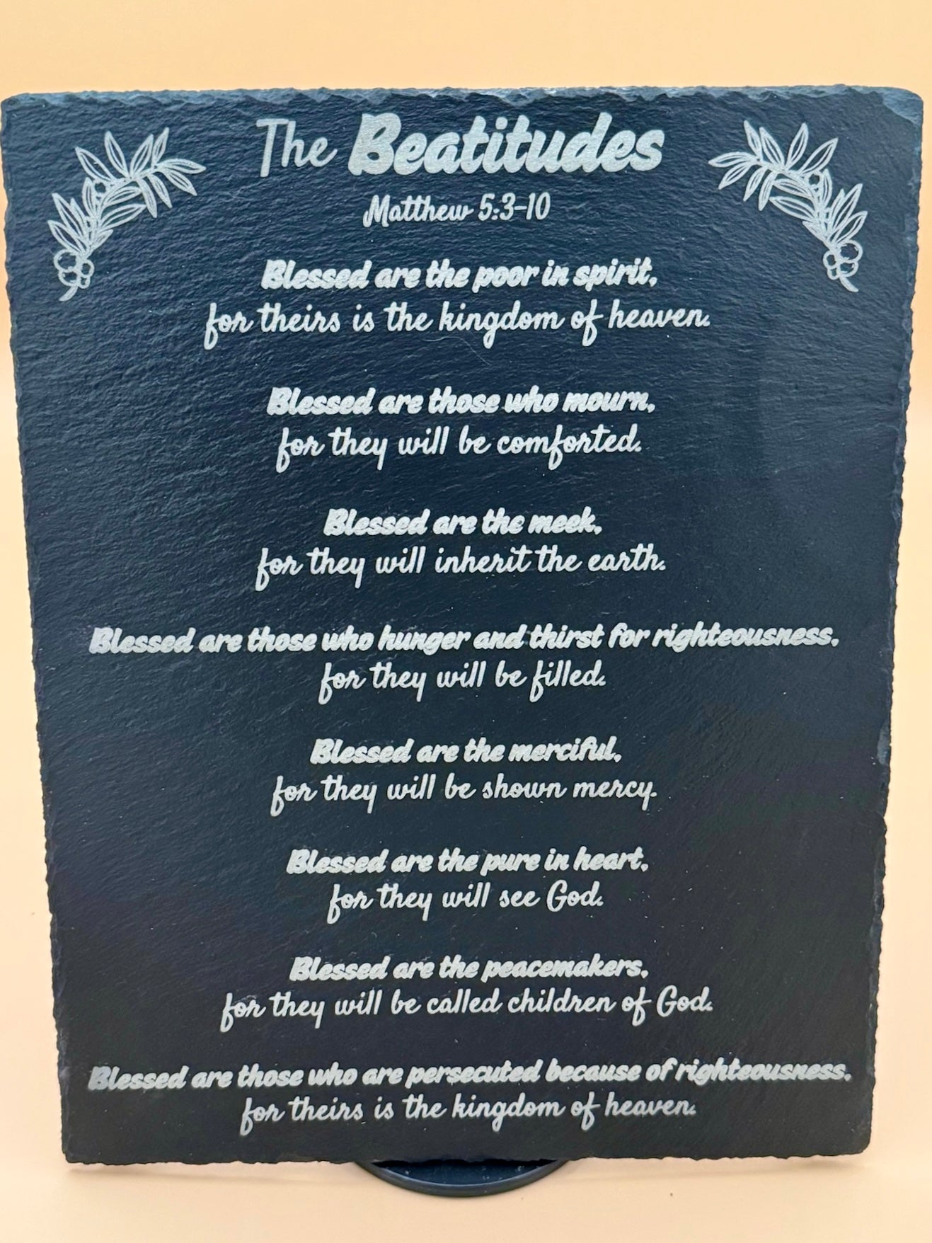 Beatitudes Slate Plaque | Matthew 5:3–10 Engraved Bible Verse | Christian Wall Decor | Scripture Stone Sign | Sermon on the Mount Gift - HisWord Designs