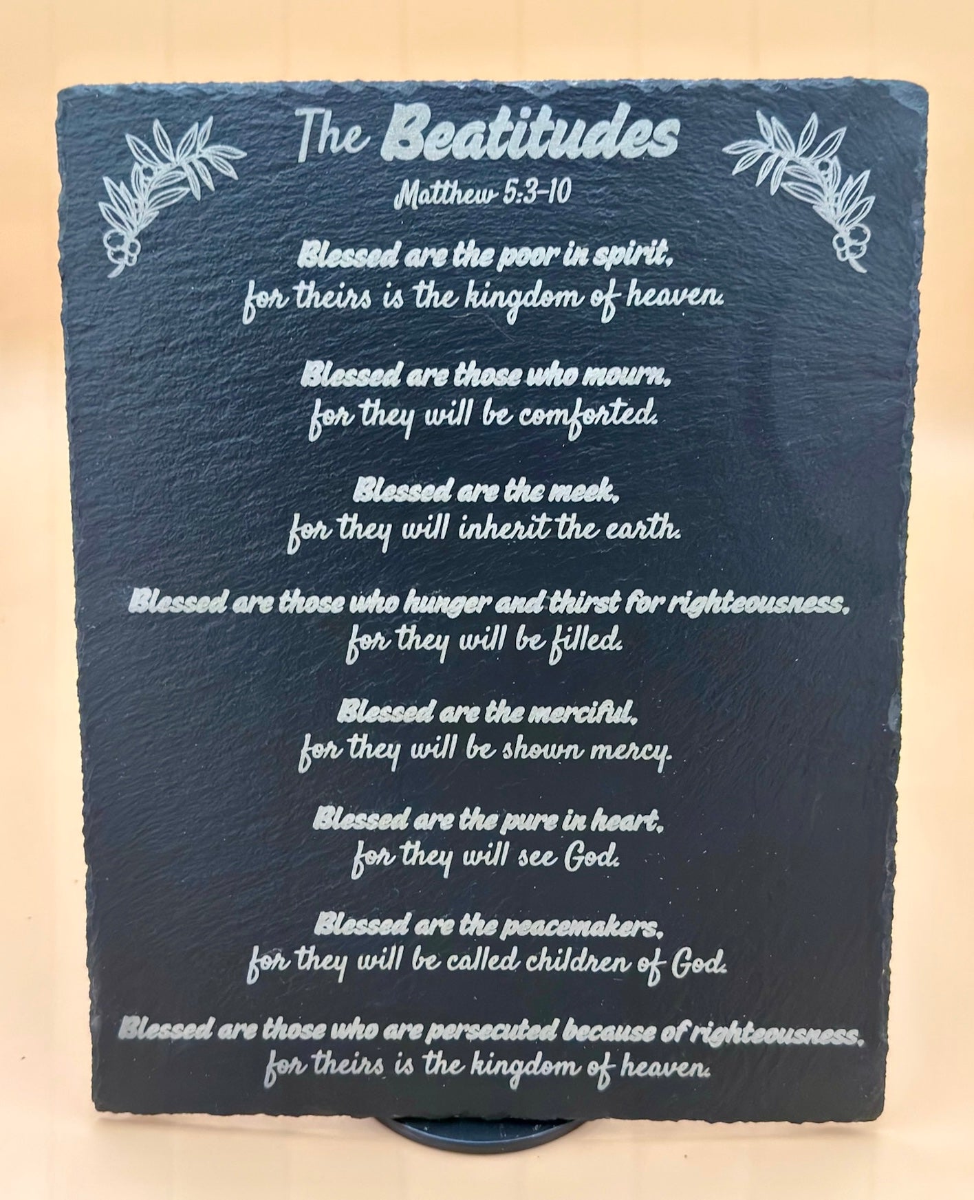 Beatitudes Slate Plaque | Matthew 5:3–10 Engraved Bible Verse | Christian Wall Decor | Scripture Stone Sign | Sermon on the Mount Gift - HisWord Designs