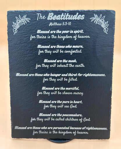 Beatitudes Slate Plaque | Matthew 5:3–10 Engraved Bible Verse | Christian Wall Decor | Scripture Stone Sign | Sermon on the Mount Gift - HisWord Designs
