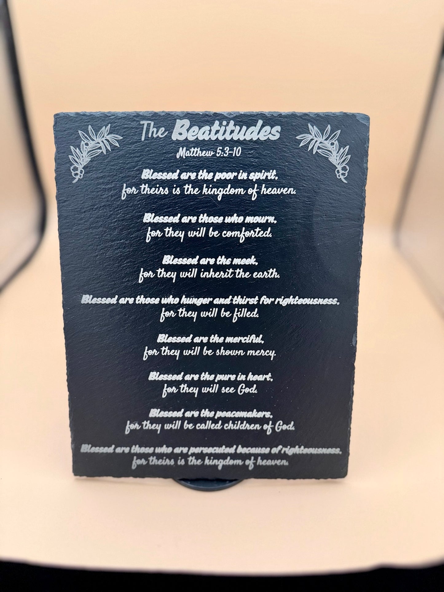 Beatitudes Slate Plaque | Matthew 5:3–10 Engraved Bible Verse | Christian Wall Decor | Scripture Stone Sign | Sermon on the Mount Gift - HisWord Designs