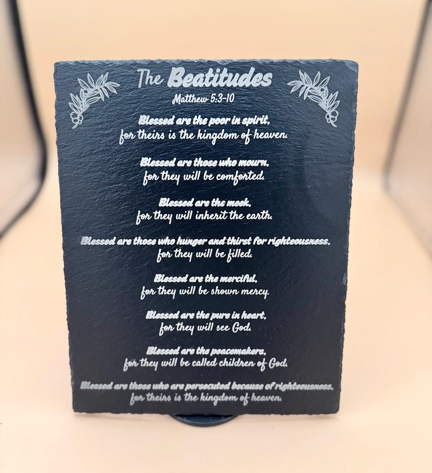 Beatitudes Slate Plaque | Matthew 5:3–10 Engraved Bible Verse | Christian Wall Decor | Scripture Stone Sign | Sermon on the Mount Gift - HisWord Designs
