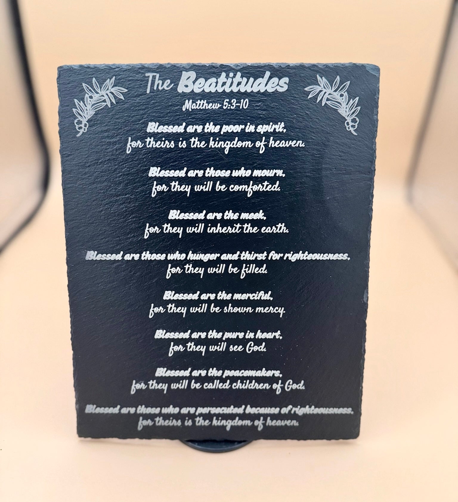 Beatitudes Slate Plaque | Matthew 5:3–10 Engraved Bible Verse | Christian Wall Decor | Scripture Stone Sign | Sermon on the Mount Gift - HisWord Designs