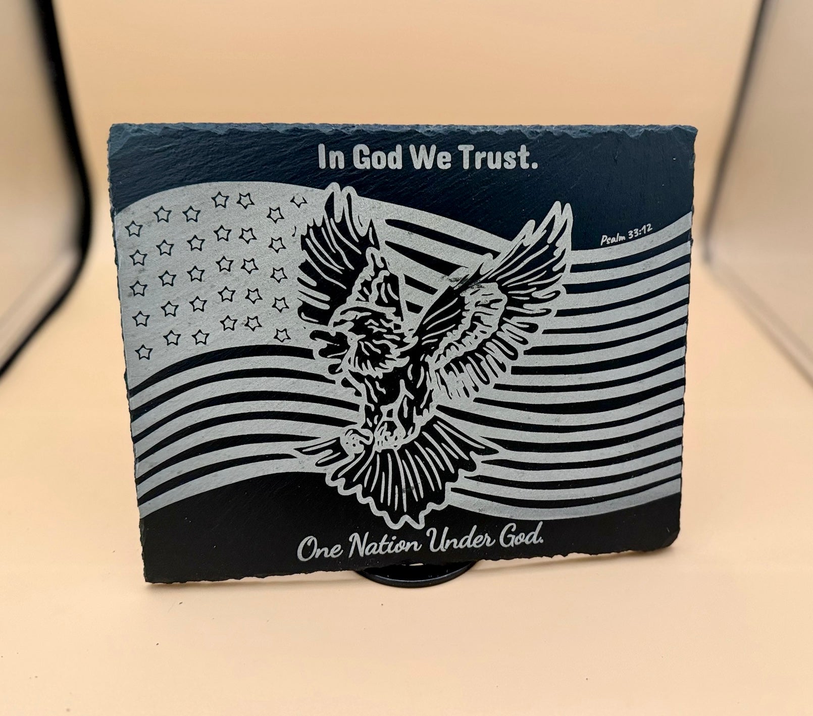 In God We Trust Slate Plaque | Christian Patriotic Decor | American Flag Eagle Engraved Slate | One Nation Under God Sign | Faith & Freedom Gift - HisWord Designs