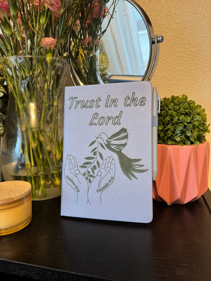 “Trust in the Lord” – Custom Engraved Journal with Pen (Psalms 52:8 & Genesis 8:11) - HisWord Designs