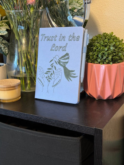 “Trust in the Lord” – Custom Engraved Journal with Pen (Psalms 52:8 & Genesis 8:11) - HisWord Designs
