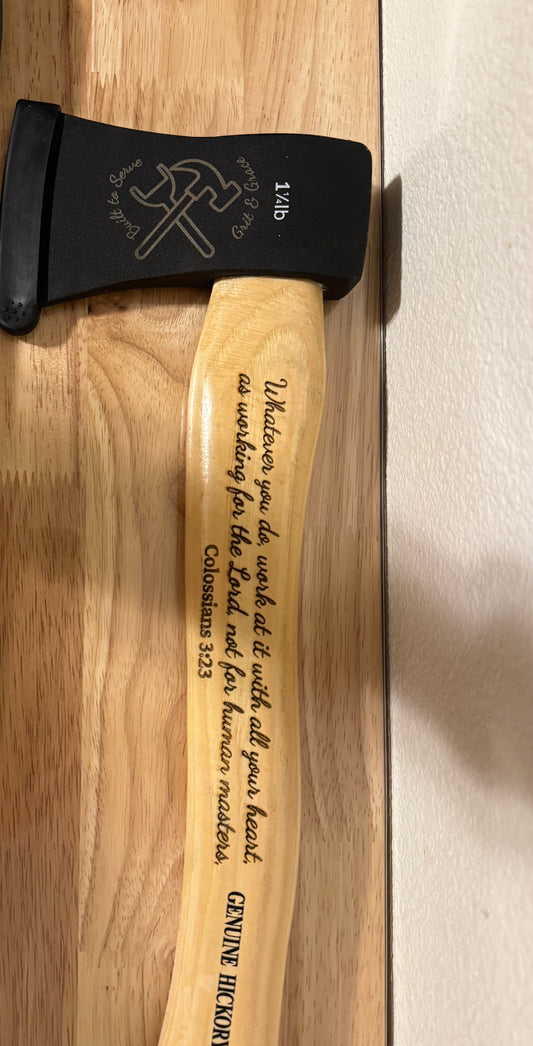 Work With All Your Heart Engraved Hickory Camp Hatchet (Colossians 3:23) - Work With All Your Heart hickory camp hatchet with Colossians 3:23 engraving — His Word Designs
