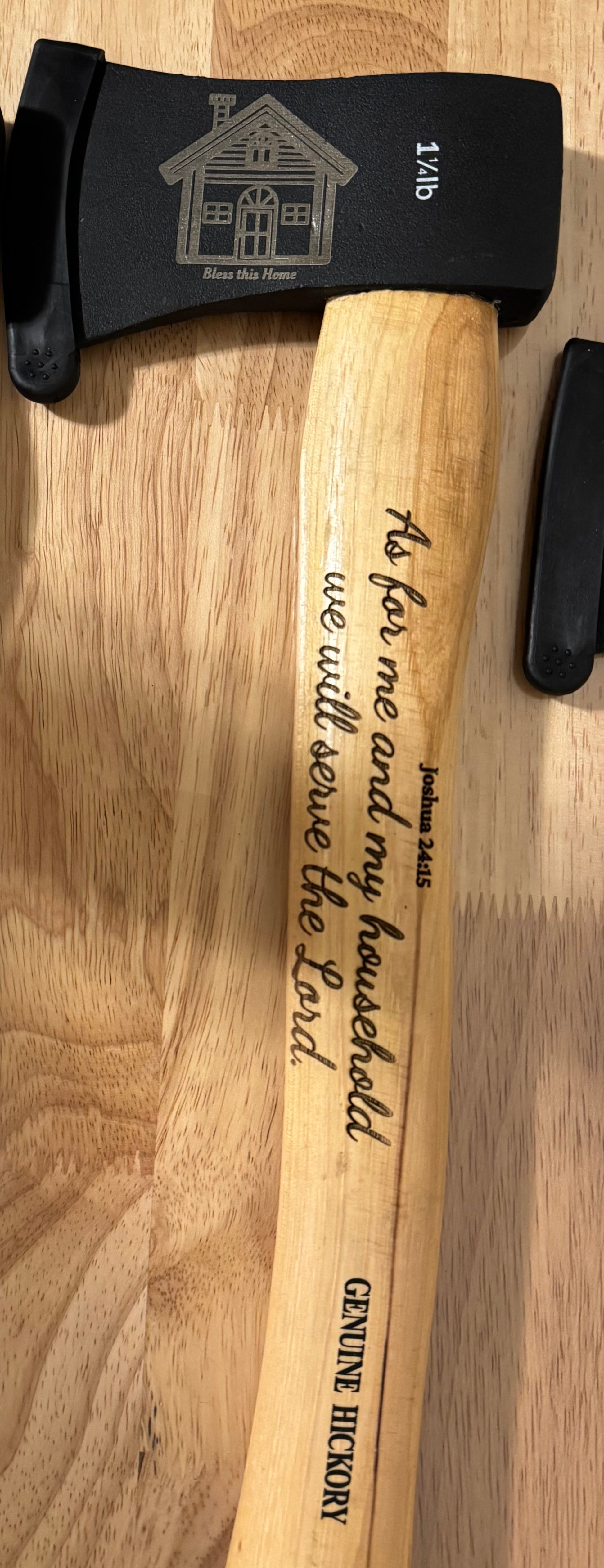 As For Me & My Household Engraved Hickory Camp Axe (Joshua 24:15) - As for Me and My Household hickory camp axe with Joshua 24:15 and house engraving — His Word Designs