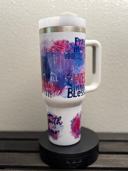 Pray More Worry Less Tumbler – 40 oz Christian Encouragement Drinkware - HisWord Designs