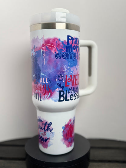 Pray More Worry Less Tumbler – 40 oz Christian Encouragement Drinkware - HisWord Designs