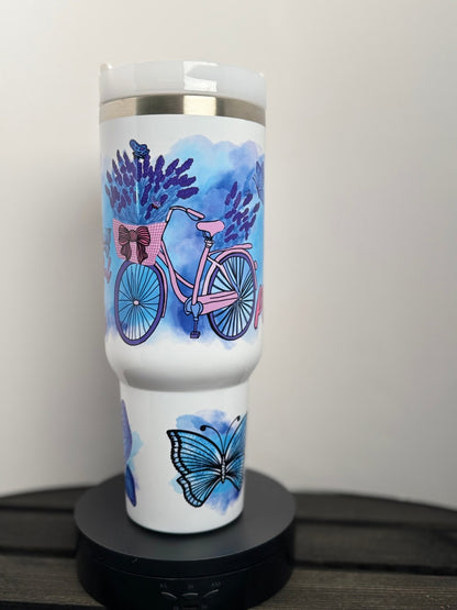 Just Keep Pedaling Butterfly Tumbler – 40 oz Inspirational Drinkware - HisWord Designs