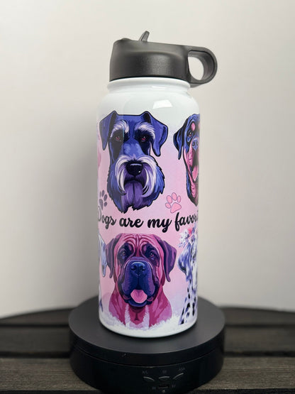 Dogs Are My Favorite People – 32 oz Pink Dog Lover Water Bottle – Stainless Steel with Straw – Cute Gift for Dog Moms - HisWord Designs